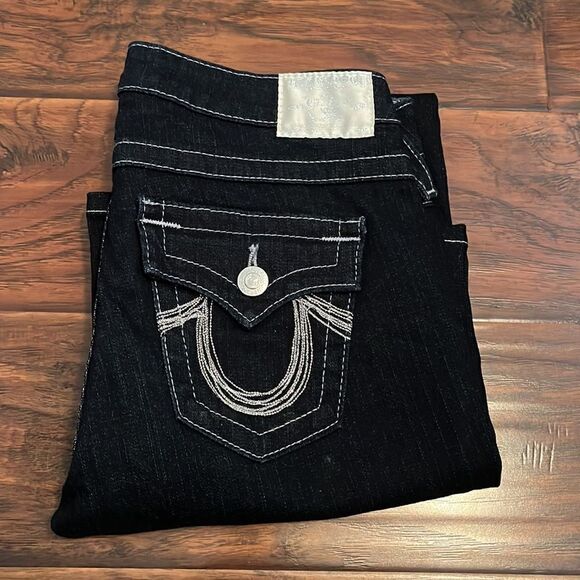 True Religion Silver Embellished Blue Denim Jeans Boho Feminine Casual - Picture 2 of 12